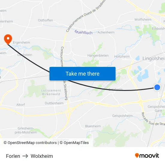 Forlen to Wolxheim map