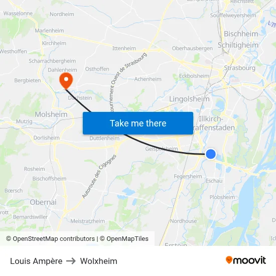 Louis Ampère to Wolxheim map