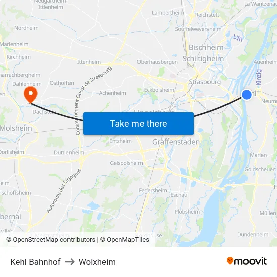 Kehl Bahnhof to Wolxheim map