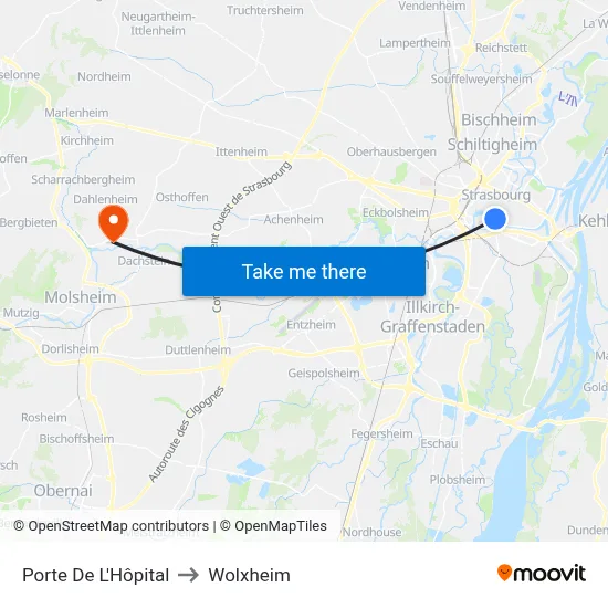Porte De L'Hôpital to Wolxheim map