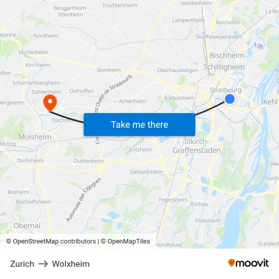 Zurich to Wolxheim map