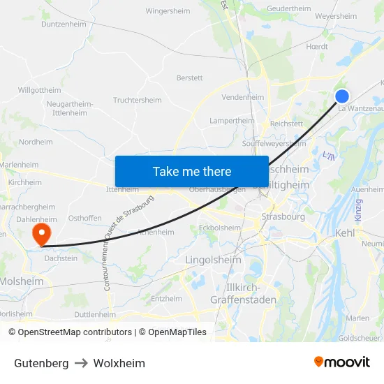 Gutenberg to Wolxheim map