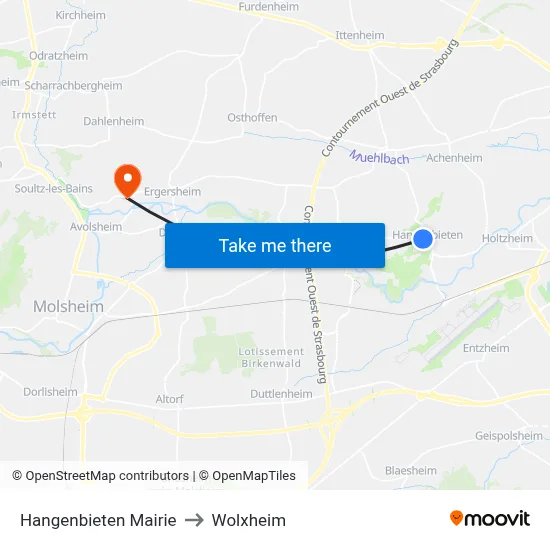 Hangenbieten Mairie to Wolxheim map