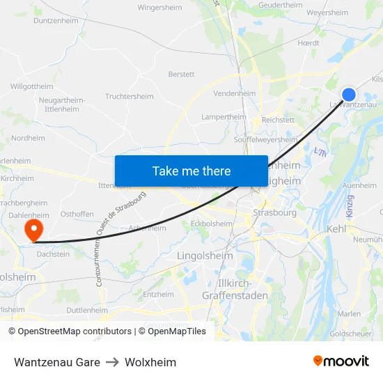 Wantzenau Gare to Wolxheim map