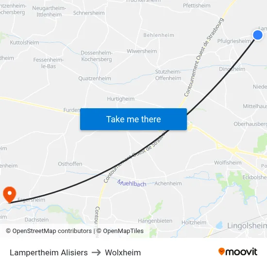 Lampertheim Alisiers to Wolxheim map