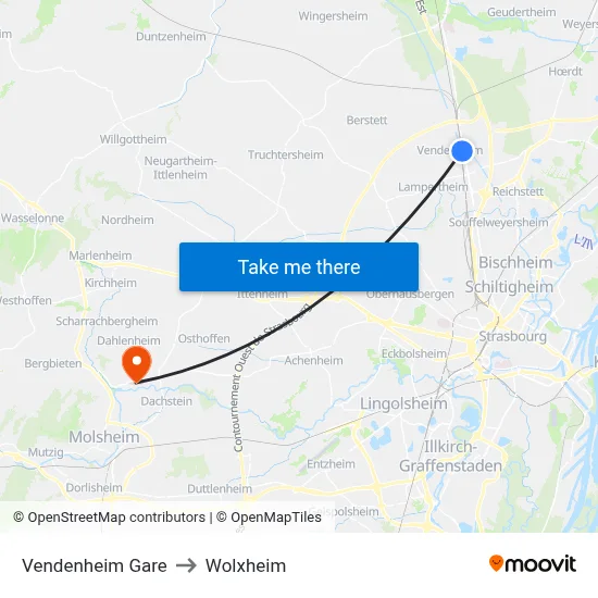 Vendenheim Gare to Wolxheim map