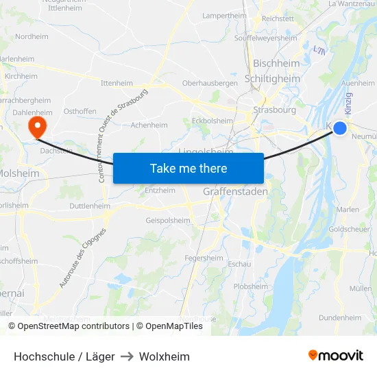 Hochschule / Läger to Wolxheim map