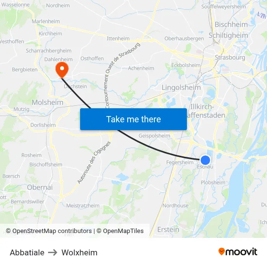 Abbatiale to Wolxheim map