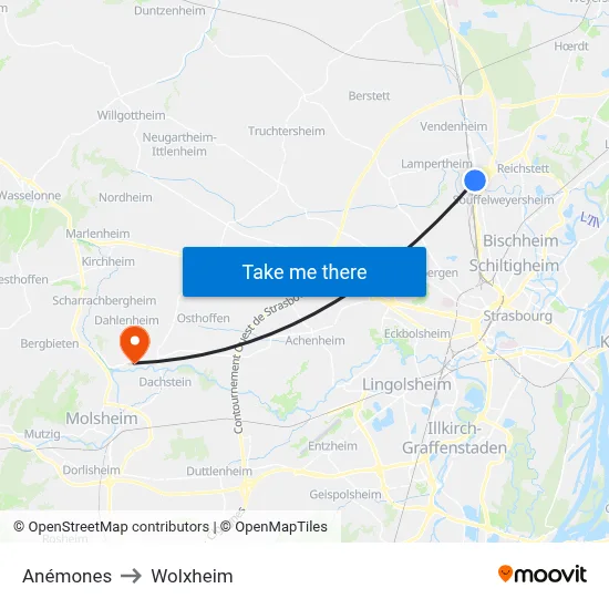 Anémones to Wolxheim map