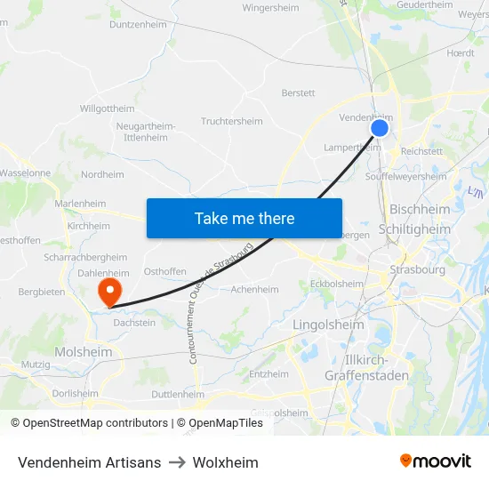 Vendenheim Artisans to Wolxheim map