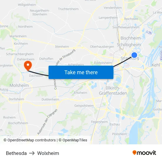 Bethesda to Wolxheim map