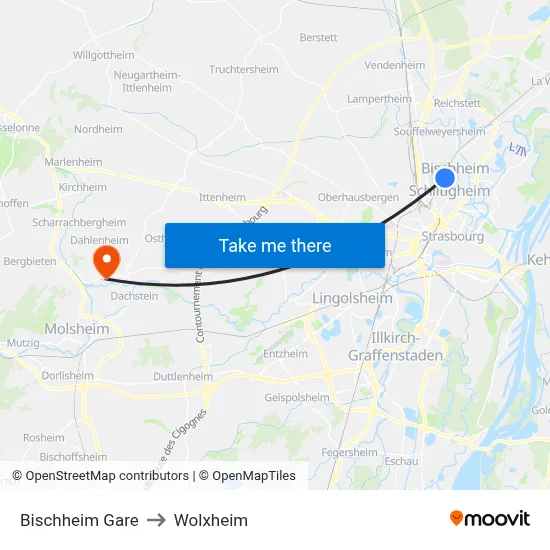 Bischheim Gare to Wolxheim map