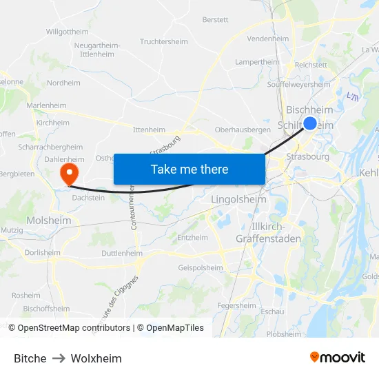 Bitche to Wolxheim map