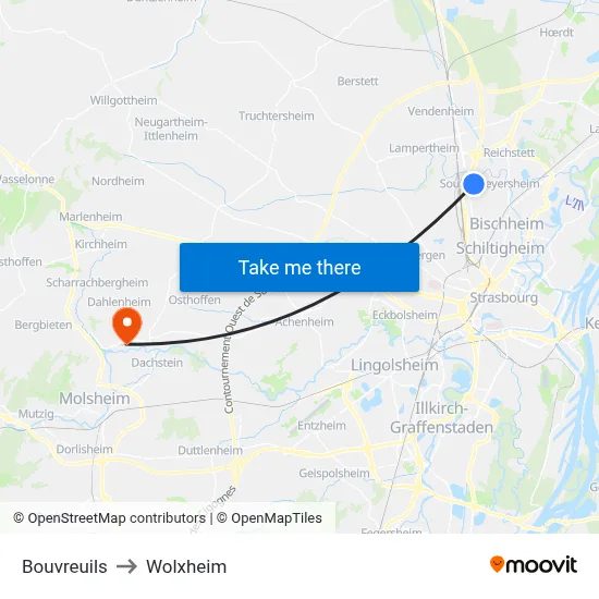 Bouvreuils to Wolxheim map