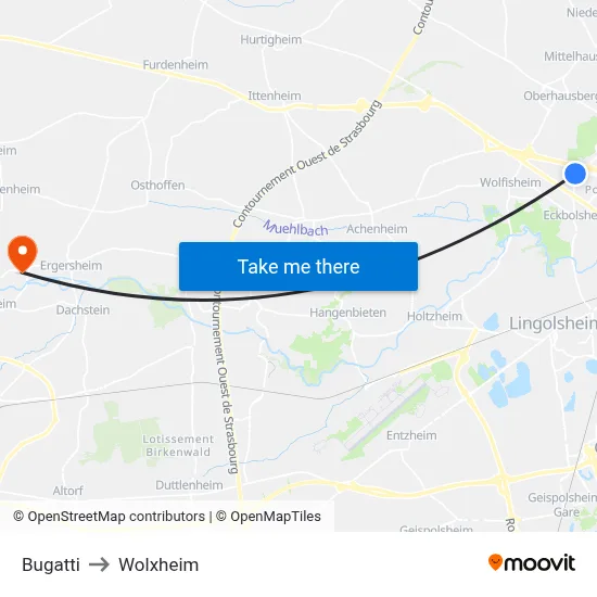 Bugatti to Wolxheim map