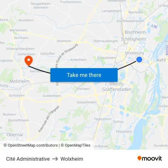 Cité Administrative to Wolxheim map