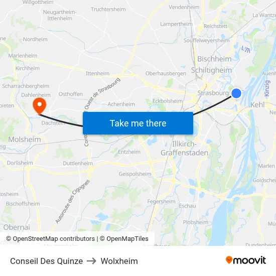 Conseil Des Quinze to Wolxheim map