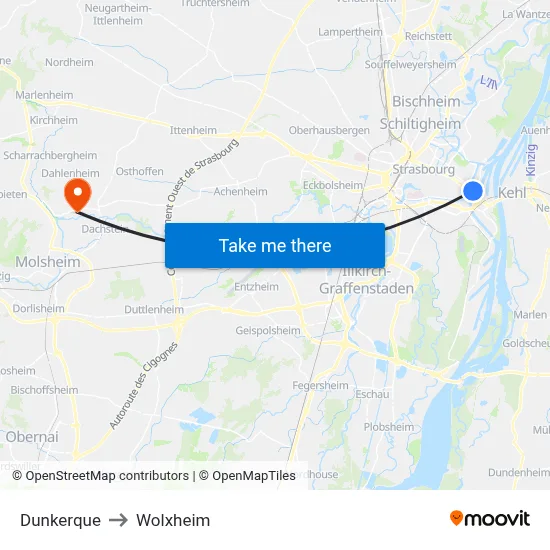 Dunkerque to Wolxheim map