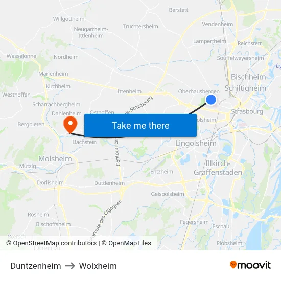 Duntzenheim to Wolxheim map