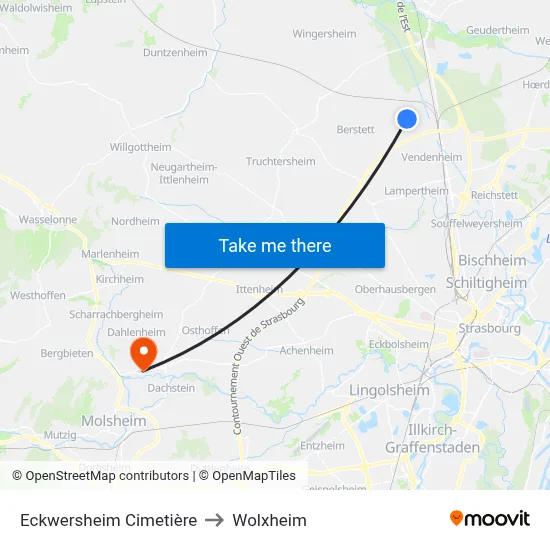 Eckwersheim Cimetière to Wolxheim map
