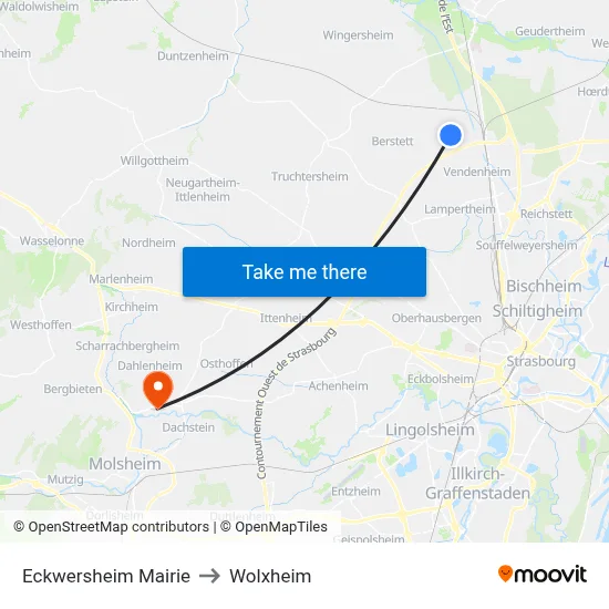 Eckwersheim Mairie to Wolxheim map