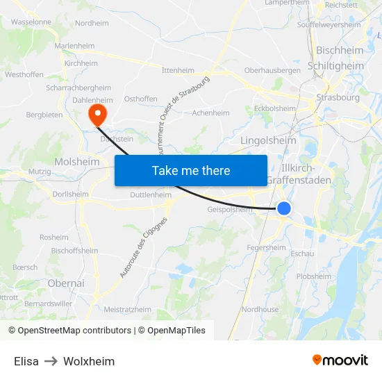 Elisa to Wolxheim map