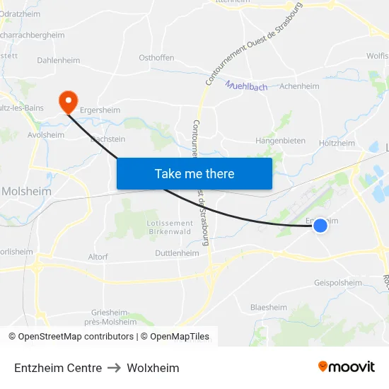 Entzheim Centre to Wolxheim map