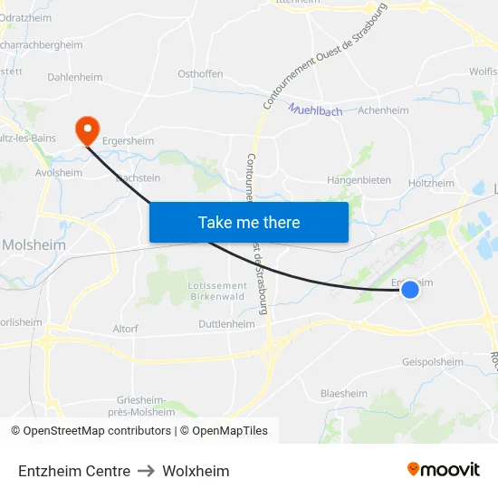 Entzheim Centre to Wolxheim map