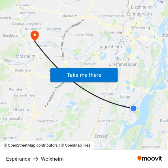 Espérance to Wolxheim map