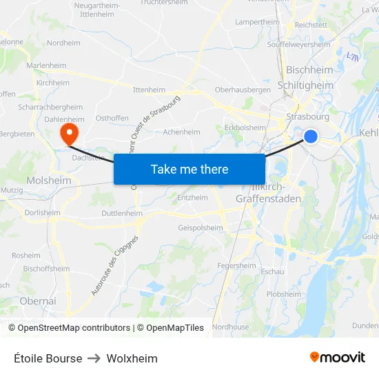 Étoile Bourse to Wolxheim map