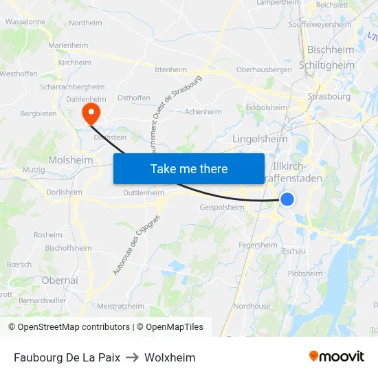 Faubourg De La Paix to Wolxheim map