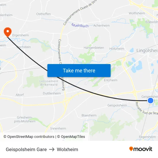 Geispolsheim Gare to Wolxheim map