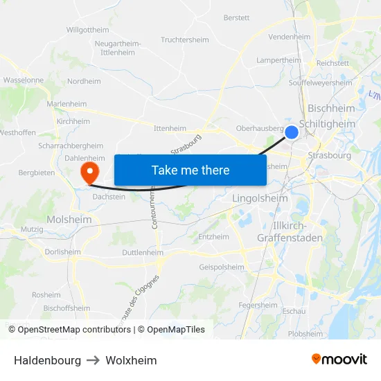 Haldenbourg to Wolxheim map