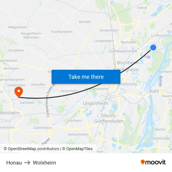 Honau to Wolxheim map