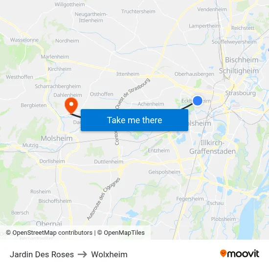 Jardin Des Roses to Wolxheim map