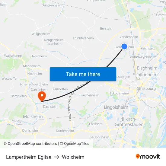 Lampertheim Eglise to Wolxheim map