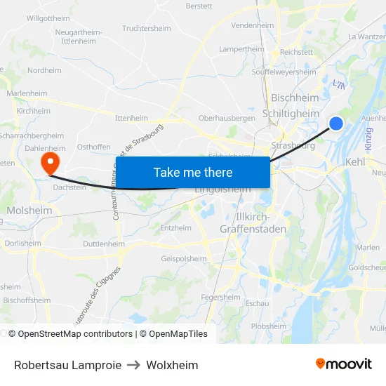 Robertsau Lamproie to Wolxheim map