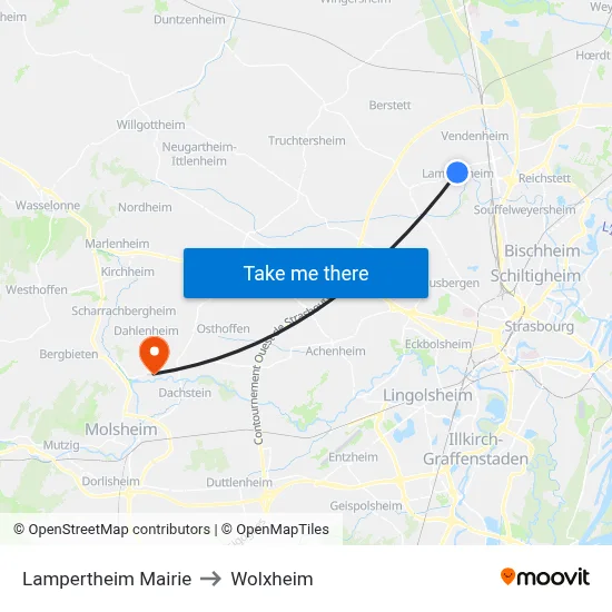 Lampertheim Mairie to Wolxheim map