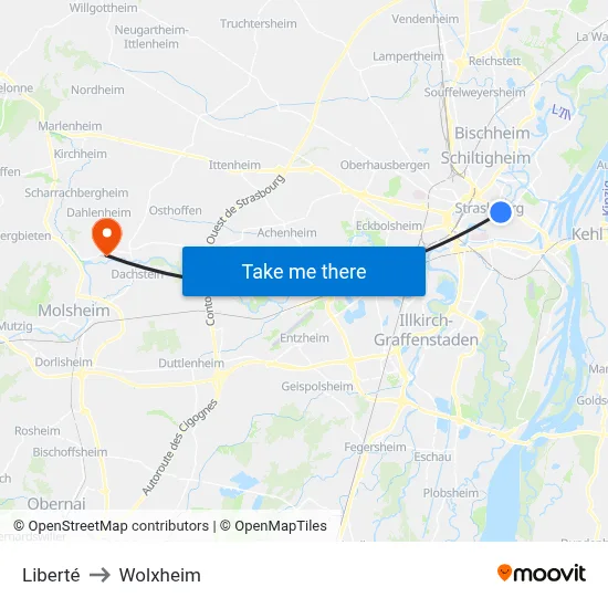 Liberté to Wolxheim map