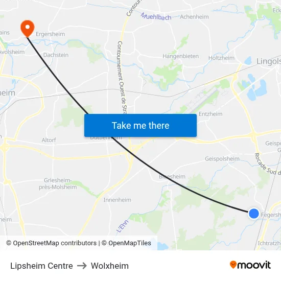Lipsheim Centre to Wolxheim map