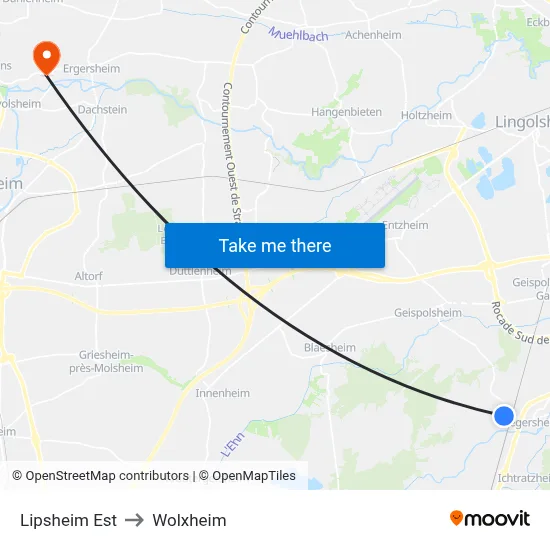 Lipsheim Est to Wolxheim map