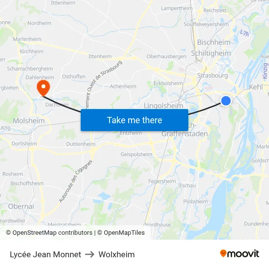 Lycée Jean Monnet to Wolxheim map
