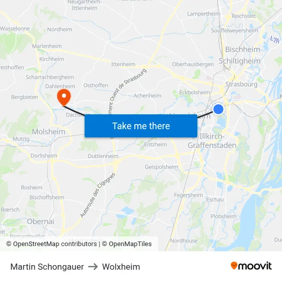 Martin Schongauer to Wolxheim map