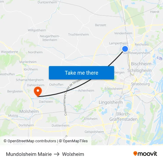 Mundolsheim Mairie to Wolxheim map