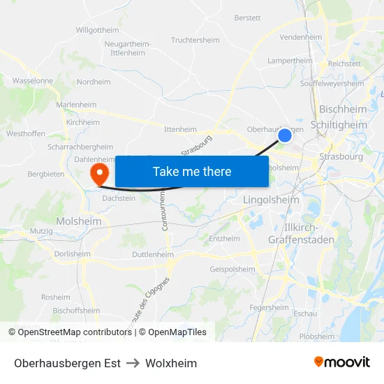 Oberhausbergen Est to Wolxheim map