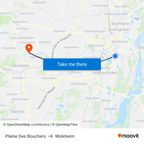 Plaine Des Bouchers to Wolxheim map
