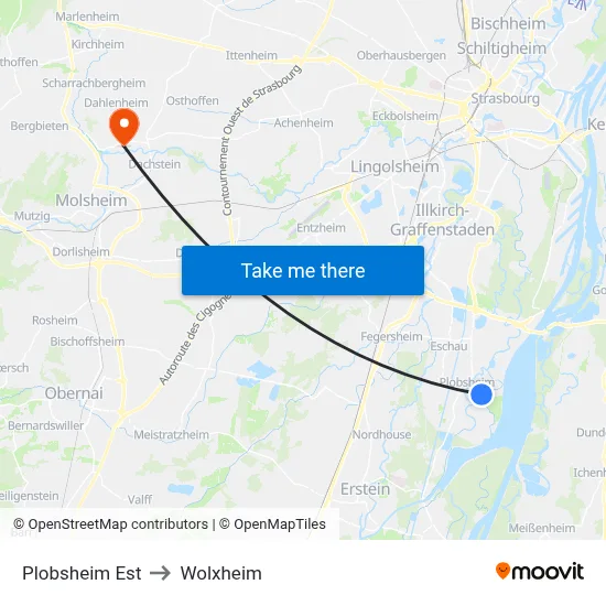 Plobsheim Est to Wolxheim map