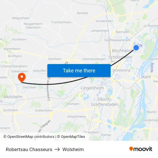 Robertsau Chasseurs to Wolxheim map