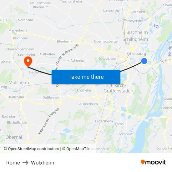 Rome to Wolxheim map