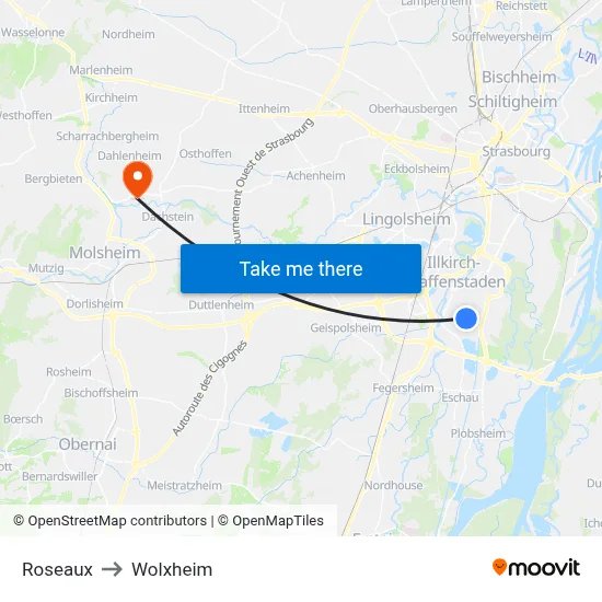 Roseaux to Wolxheim map